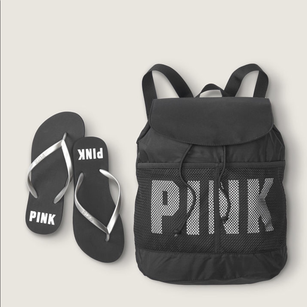 Pink Victoria’s Secret Backpack And Flip Flops Set Nwt